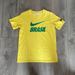 Kids Boys Nike Brasil Dri-Fit Tee T-Shirt Color Yellow Size Boys Large Used